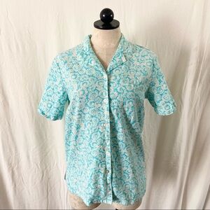 Vintage 80’s floral print blue collared blouse